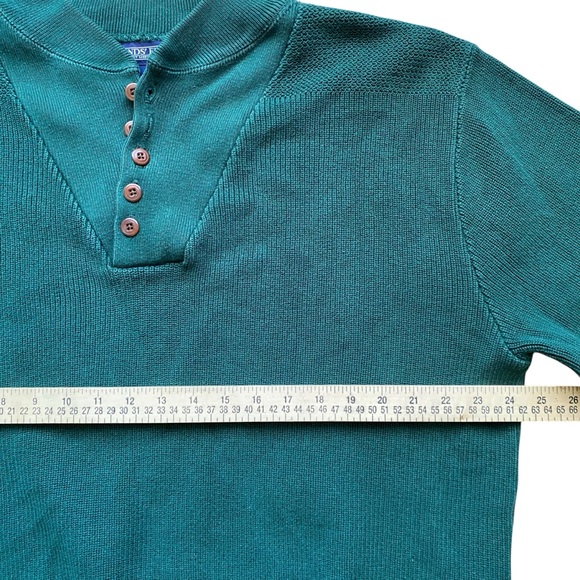 Lands End VTG Knit Fisherman Sweater Mens XL Hunter Green Cotton Henley Heavy - Picture 8 of 9